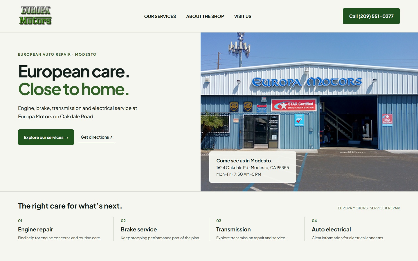 Proposed Europa Motors homepage preview